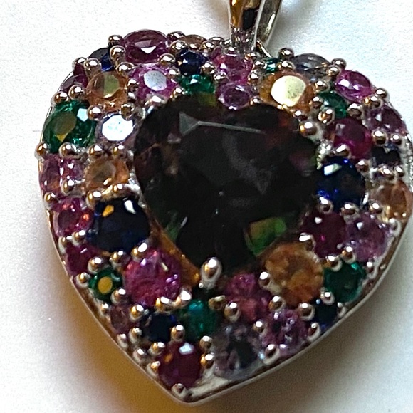Sterling Silver Heart Shaped Multi Stone Necklace - Picture 2 of 5